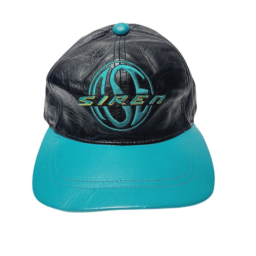 Vintage Siren Appear Leather Hat Strap Back Hat Cap Adjustable 90's Black Teal